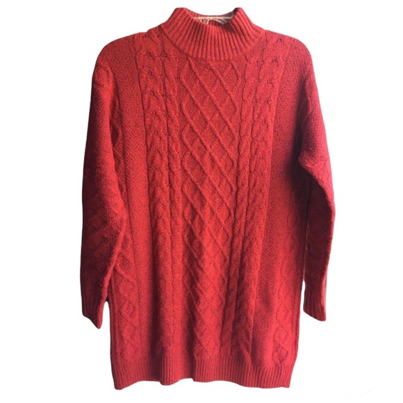 Reitmans Sweaters | Reitmans Ladies Small Redblack Cable Knit Pullover Sweater with Mock Neck | Color: Black/Red | Size: S | Ladolcevita232's Closet